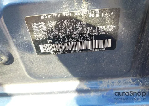 2016 Subaru Impreza 2.0I from USA, damaged, VIN JF1GJAA66GH023580